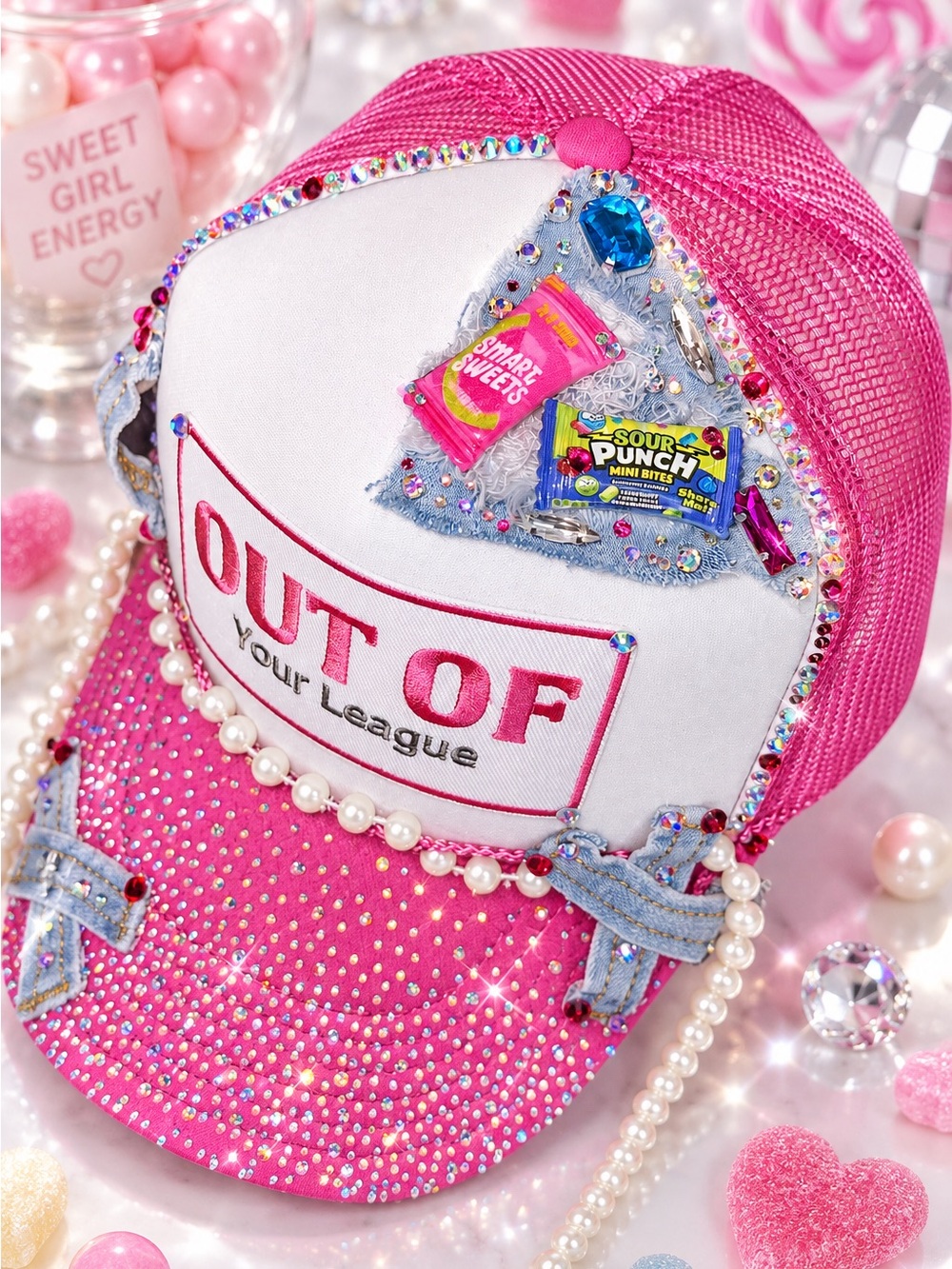 Custom Pink 'Out Of Your League' Embellished Cap